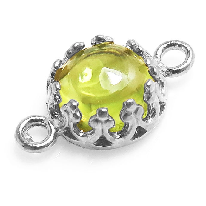 天然石コネクター ペリドット（ベゼルセッティング/カボション）ラウンド6mm（真鍮ブラス・シルバーカラー）25個