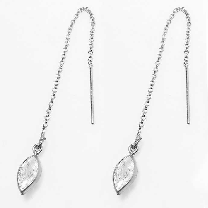 キュービックジルコニア ピアス チェーン CZ クリア シルバー SV925 マーキス 8×4mm