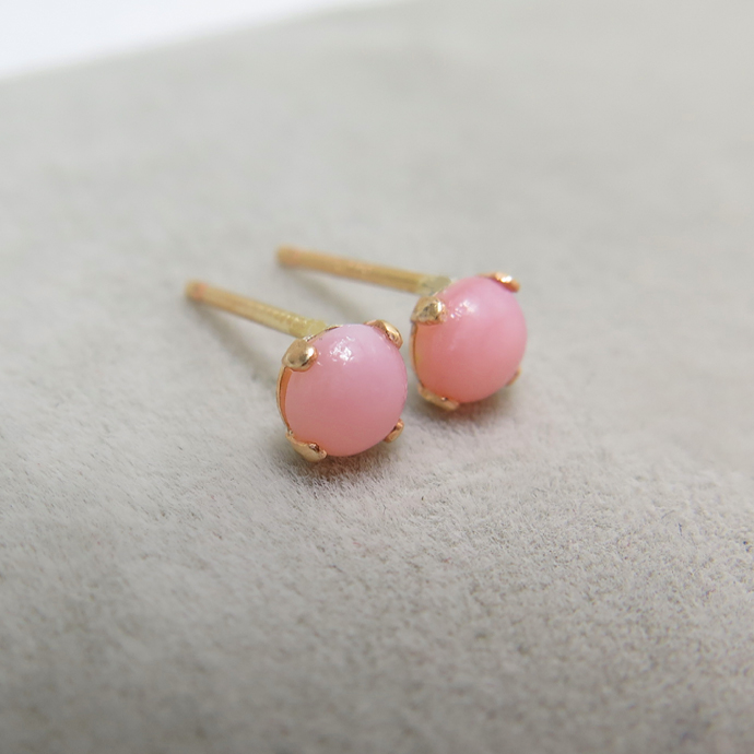 カボションピアス（天然石ピンクオパール＜10月誕生石＞ 4mm）「ゴールドフィルド（14kgf）」（1ペア）