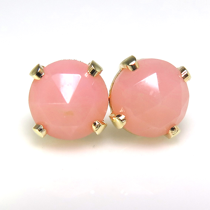 天然石ピンクオパール ピアス 6mm14kgf＜10月誕生石＞ カボション　ピアスローズカット「ゴールドフィルド」（1ペア）