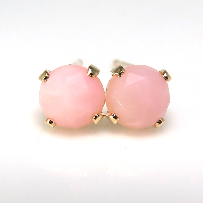 天然石ピンクオパール ピアス 5mm14kgf＜10月誕生石＞ カボション　ピアスローズカット「ゴールドフィルド」（1ペア）