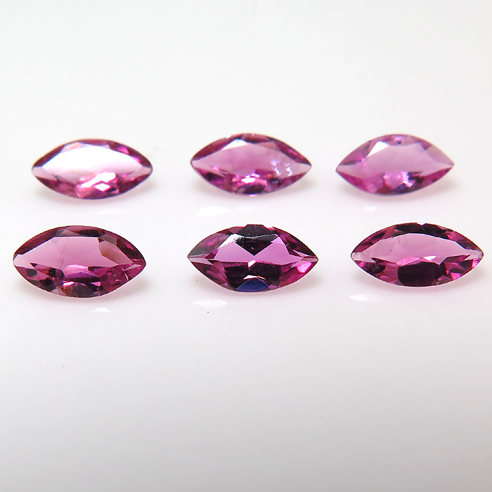 天然石ルース（裸石）・ピンクトルマリン（非加熱・ブラジル）マーキスカット【6×3mm】ファセットカット（10個）