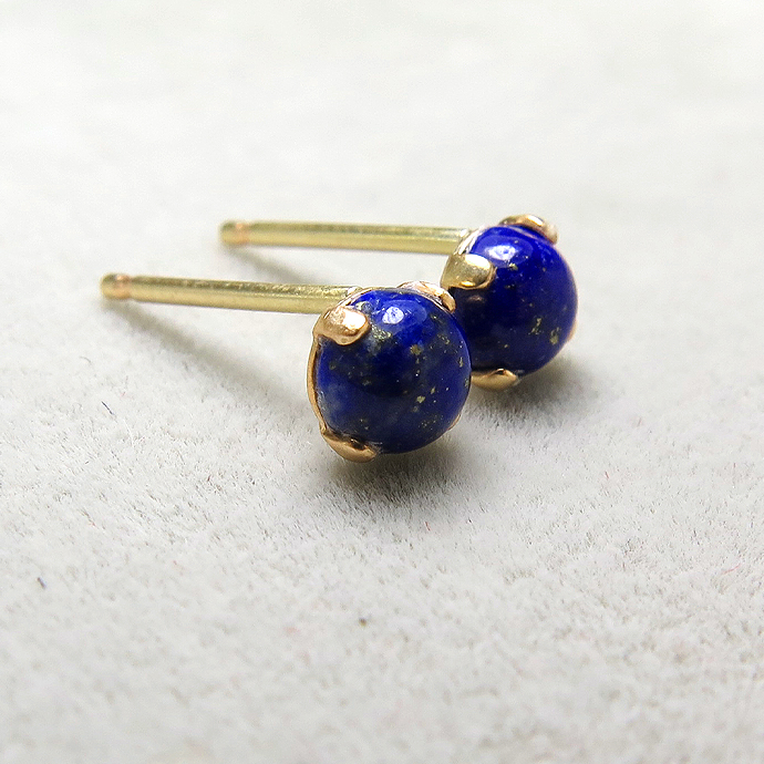 カボションピアス（天然石ラピスラズリ＜12月誕生石＞ 4mm）「ゴールドフィルド（14kgf）」（5ペア）