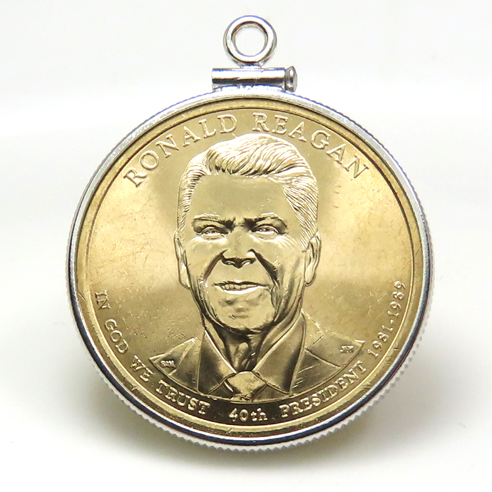 アメリカ大統領1ドル貨 ロナルド・レーガン Ronald Reagan 第40代・コインペンダント・バチカン付 SV925 シルバー