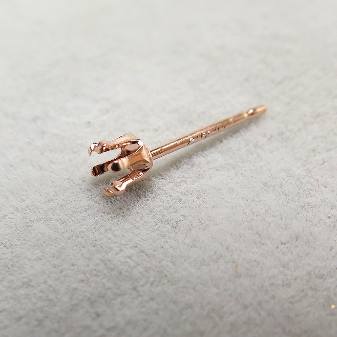 ピアス空枠・6本爪ポストピアス（ラウンド3mm）「14kgf（ローズゴールドフィルド）」（1ペア）
