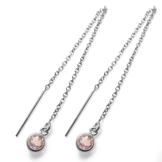 シルバー チェーンピアス（アズキ）天然石ローズクオーツ＜10月誕生石＞・4mm「SV925」