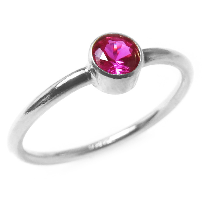 ルビー 合成石指輪 シルバー SV925 ファセットカット（ラウンド 4mm）ベゼル 1個