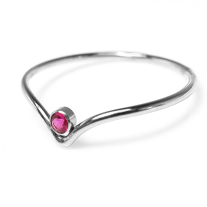 ルビー シルバー 指輪 シェブロンリング 天然石 ベゼル ラウンド 2mm SV925
