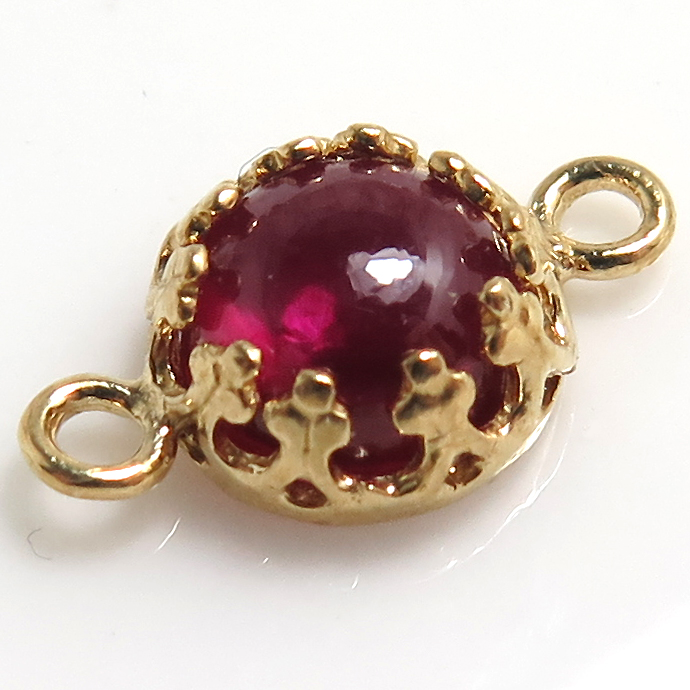 ルビー 合成石・ルース コネクター（ベゼルセッティング/カボション）ラウンド6mm（真鍮ブラス・ゴールドカラー）5個