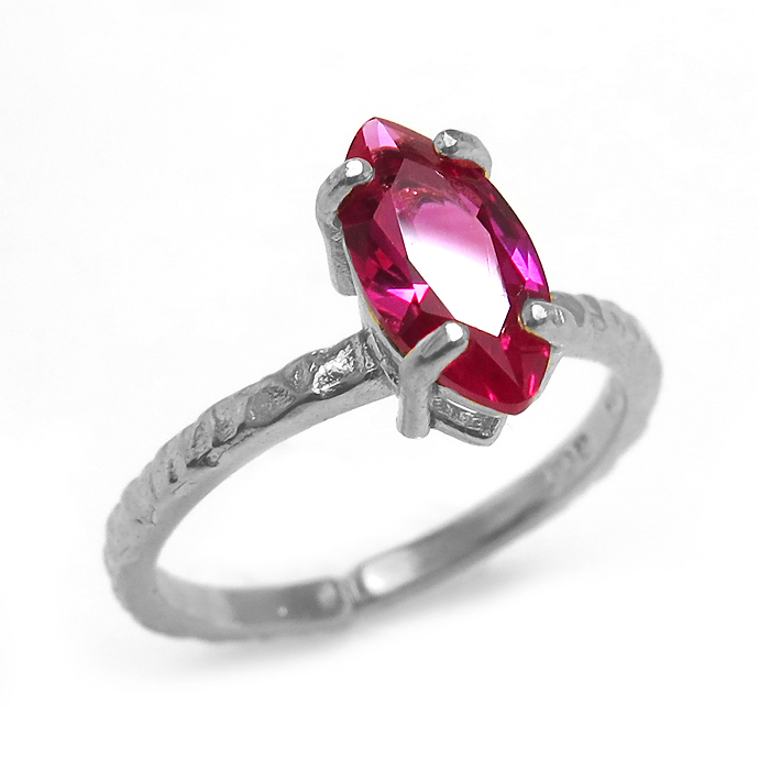 ルビー 指輪 合成石 リング（マーキス10×5mm）真鍮ブラス・シルバーカラー