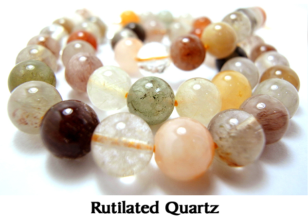 天然石ビーズ・ルチルクオーツ（マルチカラー）/プレーンラウンド 8mm（1連）