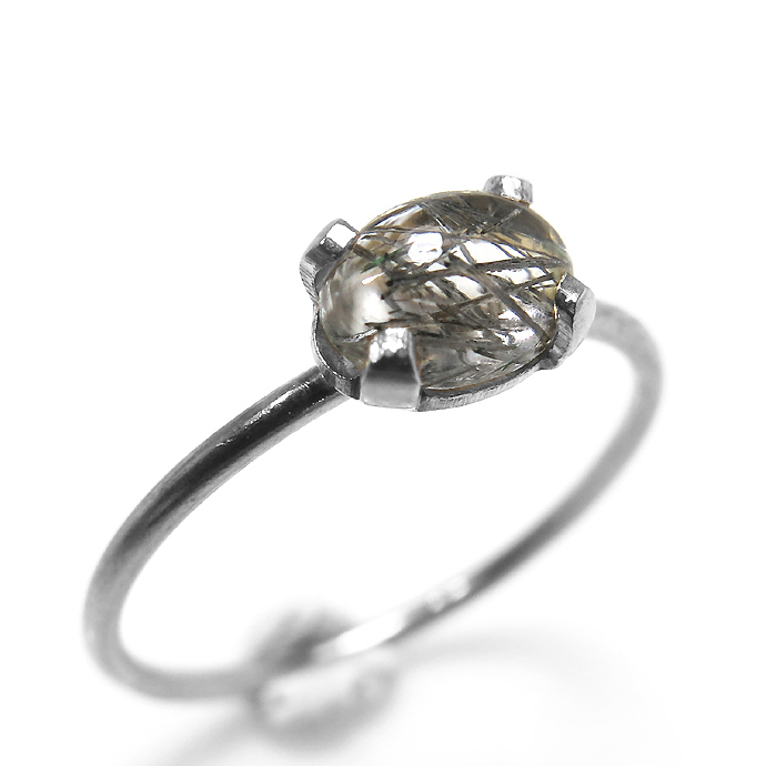 ブラックルチルクォーツ リング 指輪 シルバー 天然石 6×4mm カボションオーバル「SV925」