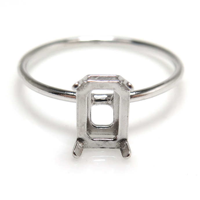 シルバー指輪 空枠 リング パーツ オクタゴン 縦 6×4mm 4本爪 SV925 （サイズ目安：9号） （1個）