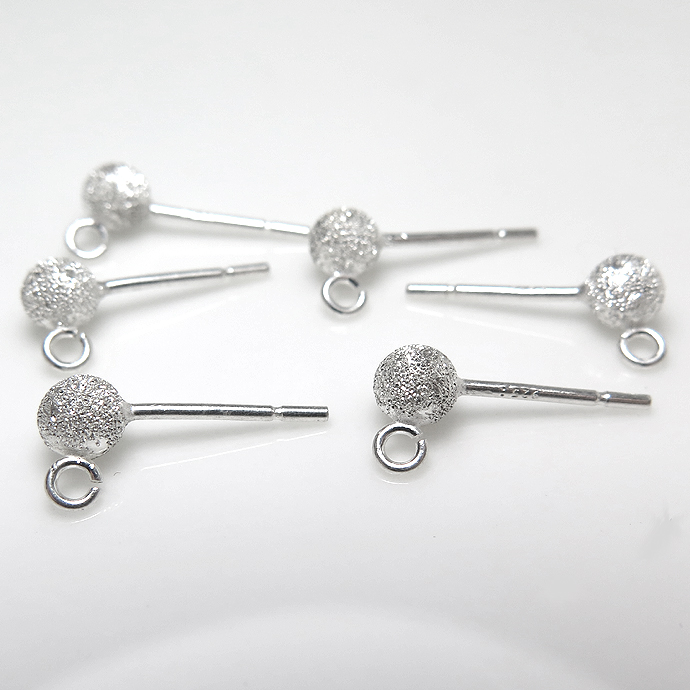 丸玉カン付きピアス ボール 4mm スターダスト シルバーパーツ（sv925） 3ペア