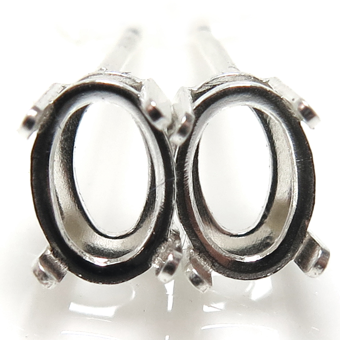シルバーピアス 空枠 石枠 4本爪 （オーバル 6×4mm） SV925（5ペア）