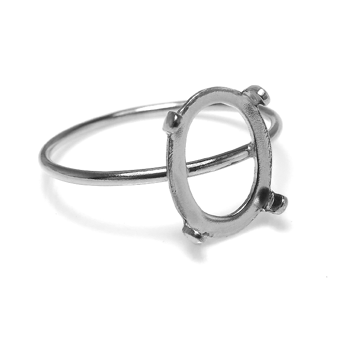 シルバー石枠 リングパーツ 指輪 カボション 空枠 10×8mm・4本爪（オーバル/線径1mm）SV925（サイズ目安：10号）（5個）