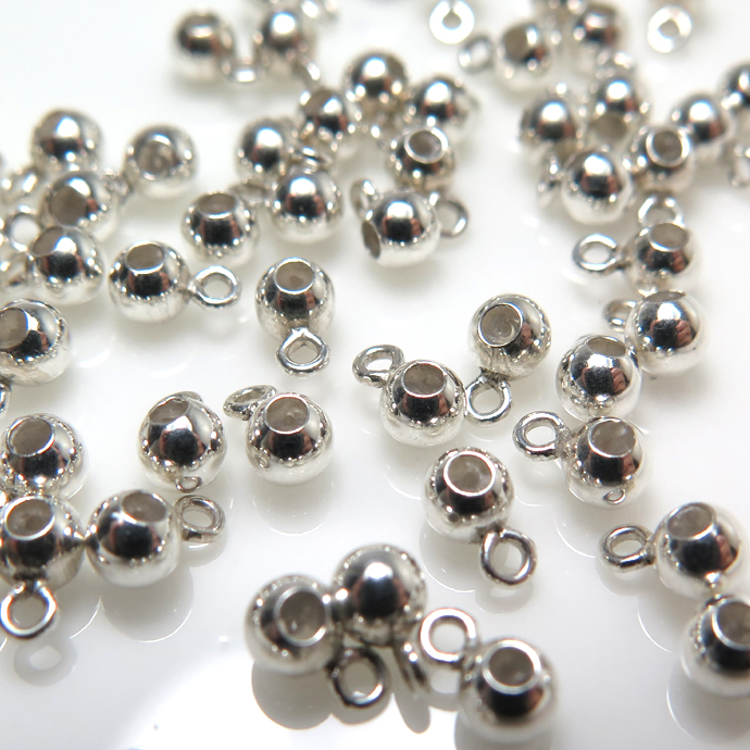 シルバー925パーツ スマートビーズ/カン付き  4mm（シリコン穴0.5mm）（100個）