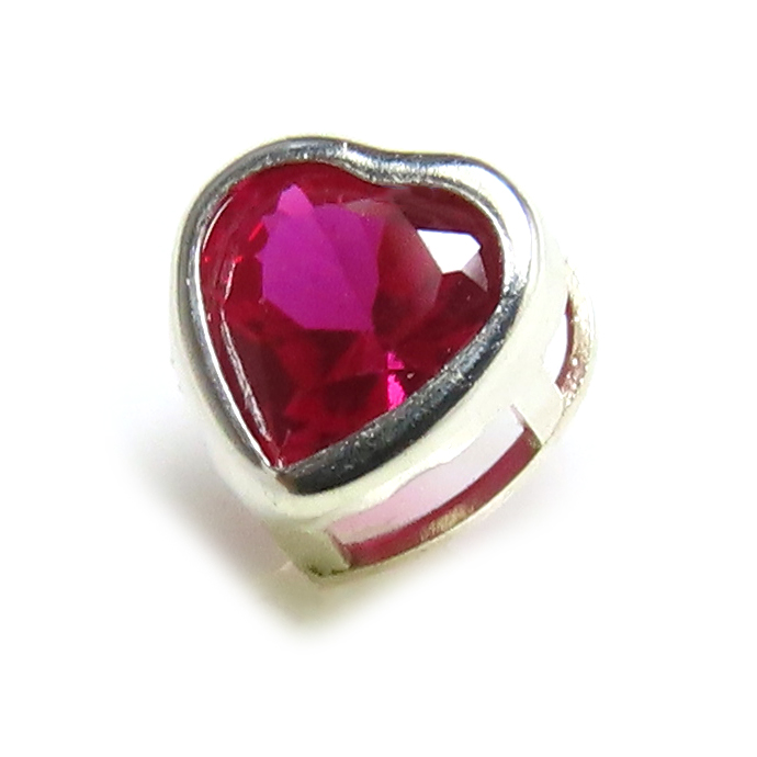ハート ペンダントトップ チャーム シルバー ベゼル/合成石ルビー・合成コランダム/火炎溶融法】5mm「SV925」