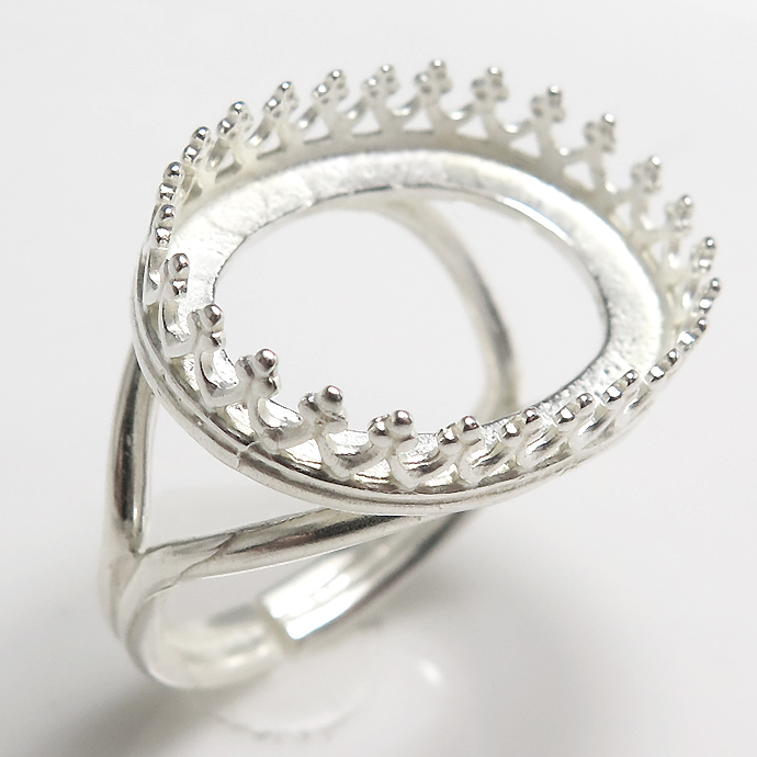 指輪リング空枠クラウン（ベゼルセッティング/カボション用）（横オーバル18×13mm）（真鍮ブラス・シルバーカラー）（50個）