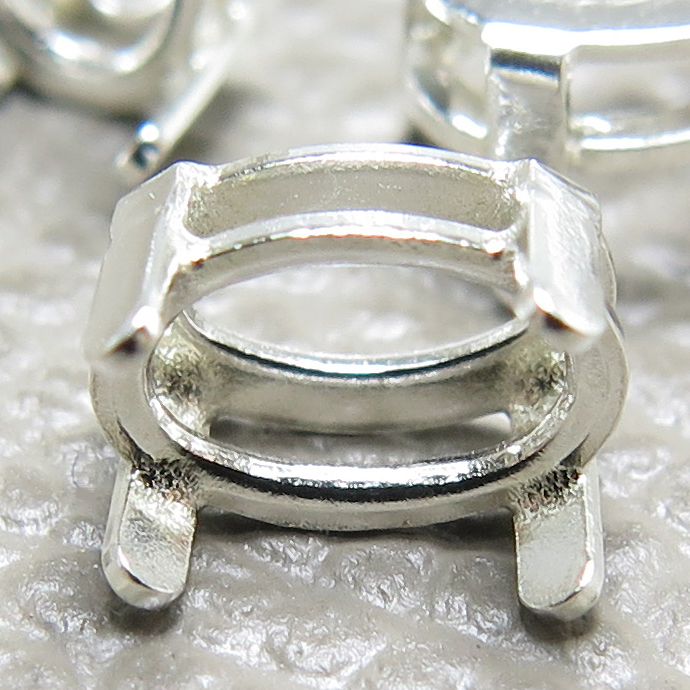 石座　シルバー 925 石枠 空枠 金具 パーツ オーバル 6×4mm 4本爪（50個）