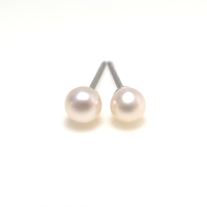 淡水パールピアス 真珠 （ホワイト系） ラウンド 3～3.5mm　14kgf ホワイトゴールドフィルド （10ペア）