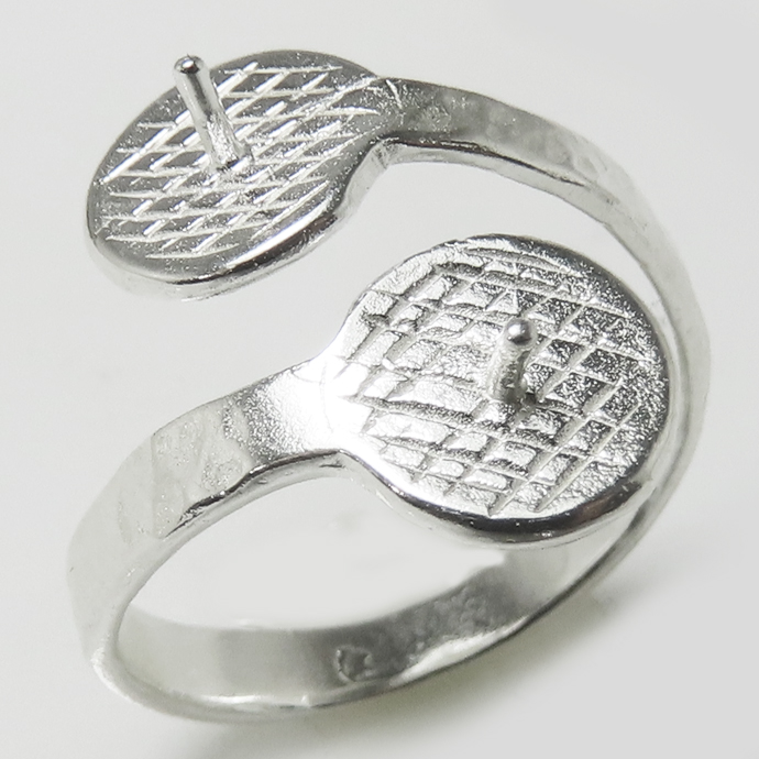 指輪リング台 ハンマード（カップ 丸皿8mm・突き刺し×2）真鍮ブラス・シルバーカラー（50個）