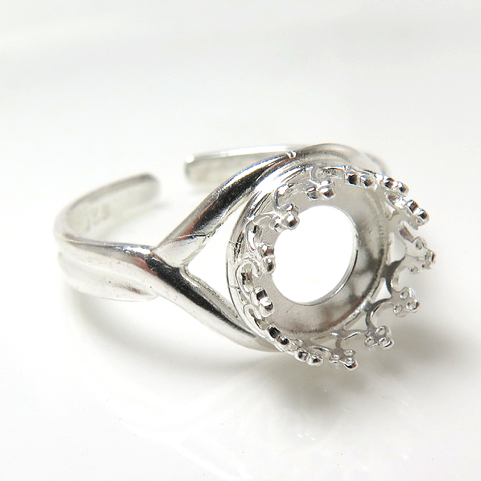 指輪リング空枠クラウン（ベゼルセッティング/カボション用）（ラウンド8mm）（真鍮ブラス・シルバープレーテッド）（50個）