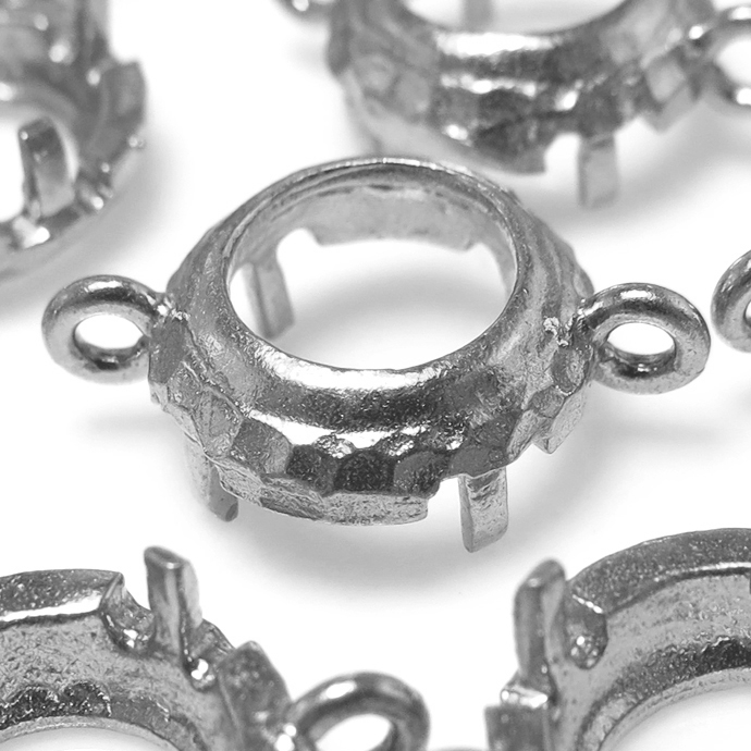 銀古美 コネクター空枠 ハンマード（ラウンド10mm）（真鍮ブラス・アンティークシルバーカラー）50個