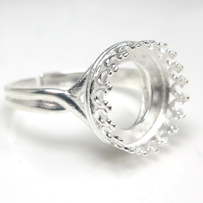 指輪 空枠 12mmリング クラウン（ベゼルセッティング/カボション用）ラウンド（真鍮ブラス・シルバーカラー）（25個）