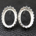シルバーピアス 空枠 オーバル クラウン（ベゼルセッティング/カボション）14×10mm（真鍮ブラス・シルバーカラー）1ペア