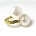 淡水パール（真珠）指輪リング/ハンマード（ボタン11mm×2）（真鍮ブラス・ゴールドカラー）（1個）