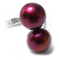 淡水パール 指輪 真珠リング/ハンマード（ボタン11mm×2・マゼンダ～ダークレッド）真鍮ブラス・シルバーカラー