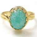 アマゾナイト リング 指輪  天然石 カボション 10×8mm  オーバル 真鍮ゴールドカラー 1個