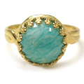 アマゾナイト リング 指輪  天然石 カボション 10mm ラウンド真鍮ゴールドカラー 1個