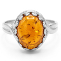 アンバー 琥珀 指輪リング 指輪 天然石（カボションオーバル10×8mm）（真鍮ブラス・シルバーカラー）（1個）