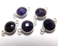 SV925/コネクター/天然石アメジスト＜2月誕生石＞/ラウンド 11mm（ベゼルセッティング）（1個）