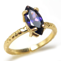 キュービックジルコニア リング 指輪 CZ アメジスト（マーキス 10×5mm）（真鍮ブラス・ゴールドカラー）