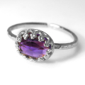アメジスト ローズカット ハンマードリング 天然石指輪 （カボションオーバル横8×6mm）真鍮ブラス・シルバーカラー（1個）