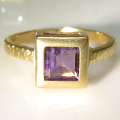 アメジスト ブラジル  指輪 リング 天然石スクエア 四角 6mm 真鍮ブラス・ゴールドカラー 1個
