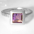 アメジスト ブラジル  指輪 リング 天然石スクエア 四角 6mm 真鍮ブラス・シルバーカラー 1個