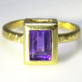 アメジスト（アフリカ） 指輪 レクタングル オクタゴン 長方形リング 天然石 7×5mm 真鍮ブラス・ゴールドカラー 1個