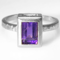 アメジスト指輪  リング（アフリカ）レクタングル オクタゴン 長方形リング 天然石 7×5mm 真鍮ブラス・シルバーカラー 1個