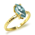 キュービックジルコニア リング 指輪 CZ アクアマリン（マーキス 10×5mm）（真鍮ブラス・ゴールドカラー）