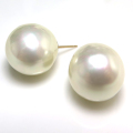 純国産ガラスパール14kgfピアス  ラウンドバロックパール ミガキ 14mm ホワイト（1ペア）