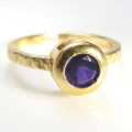アメジスト  指輪 リング 天然石ラウンド 丸 円 6mm 真鍮ブラス・ゴールドカラー 1個