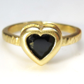 キュービックジルコニア リング CZ ブラック ハート 指輪 6mm 真鍮ブラス・ゴールドカラー 1個