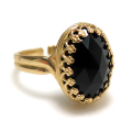 天然石ブラックオニキス指輪 ローズカット （カボションオーバル・14×10mm）（真鍮ブラス・ゴールドカラー）（1個）
