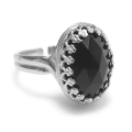 ブラックオニキス指輪 ローズカット 天然石（カボションオーバル・14×10mm）（真鍮ブラス・シルバーカラー）（1個）