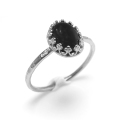ブラックオニキス 指輪 天然石リング ハンマード（カボションオーバル・8×6mm）（真鍮ブラス・シルバーカラー）（1個）