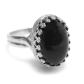 ブラックオニキス 指輪 天然石リング（カボションオーバル・14×10mm）（真鍮ブラス・シルバーカラー）（1個）